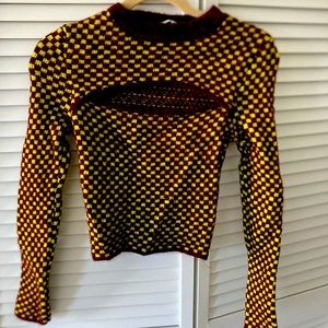 Zara Cutout Sweater. Size S.  Wine and a Yellow check print